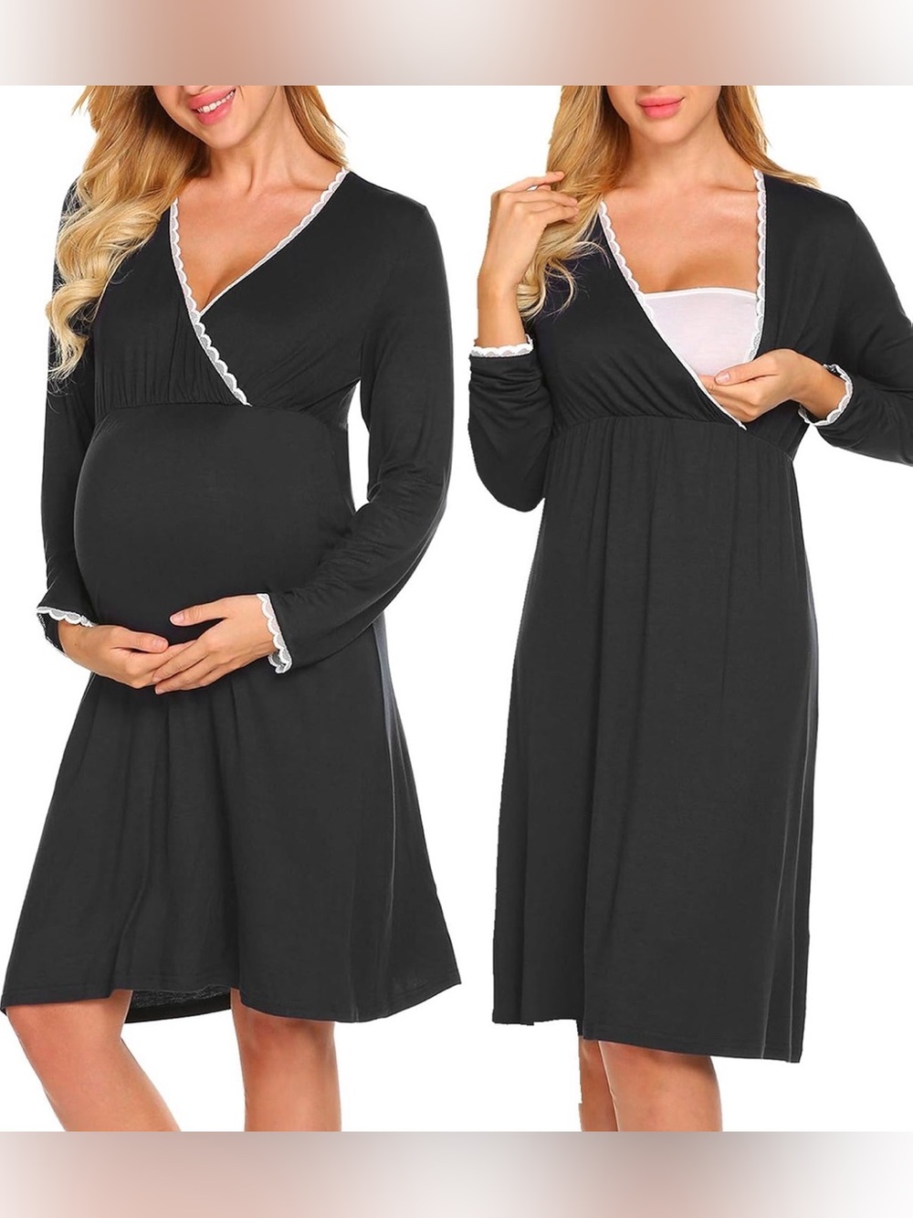 Women's Maternity Nursing Nightgown - Black